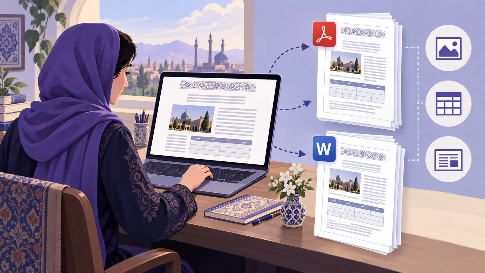 تصویر مفهومی تبدیل یادداشت به PDF و Word
