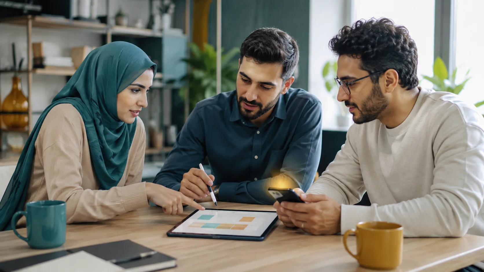 اعضای یک تیم در حال هماهنگی روی تقویم و یادآوری مشترک