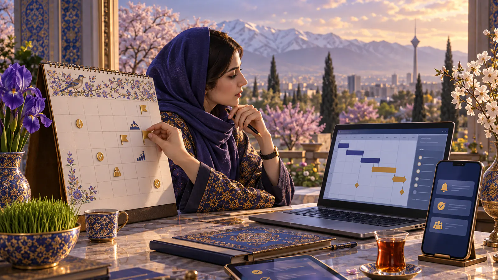 تصویر مفهومی مدیریت پروژه با تقویم شمسی