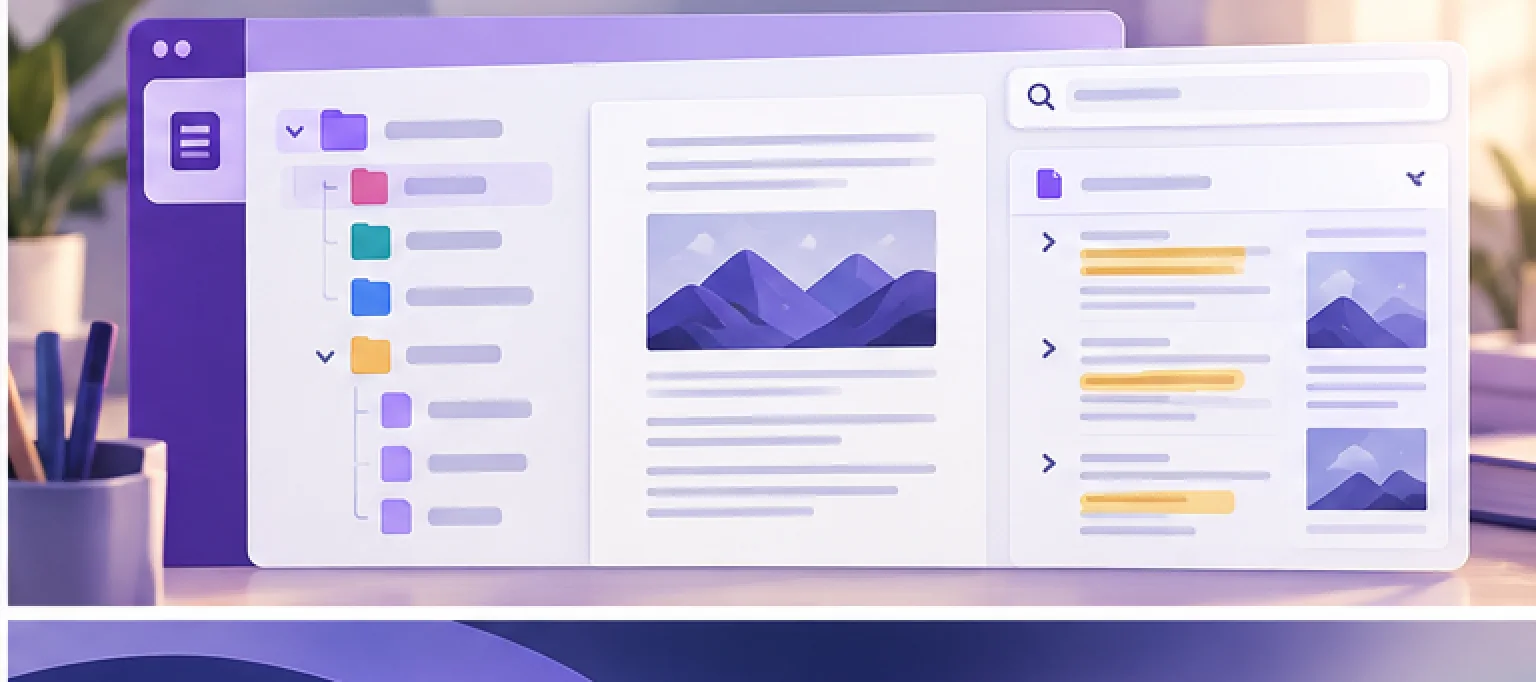 تصویر مفهومی آموزش OneNote برای دانشجویان؛ ساخت دفتر، فصل‌بندی و جست‌وجوی جزوه‌ها