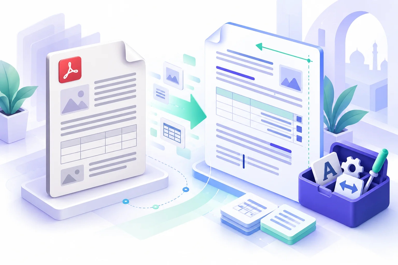 نمای مفهومی تبدیل سند PDF فارسی به صفحه Word قابل ویرایش و راست به چپ