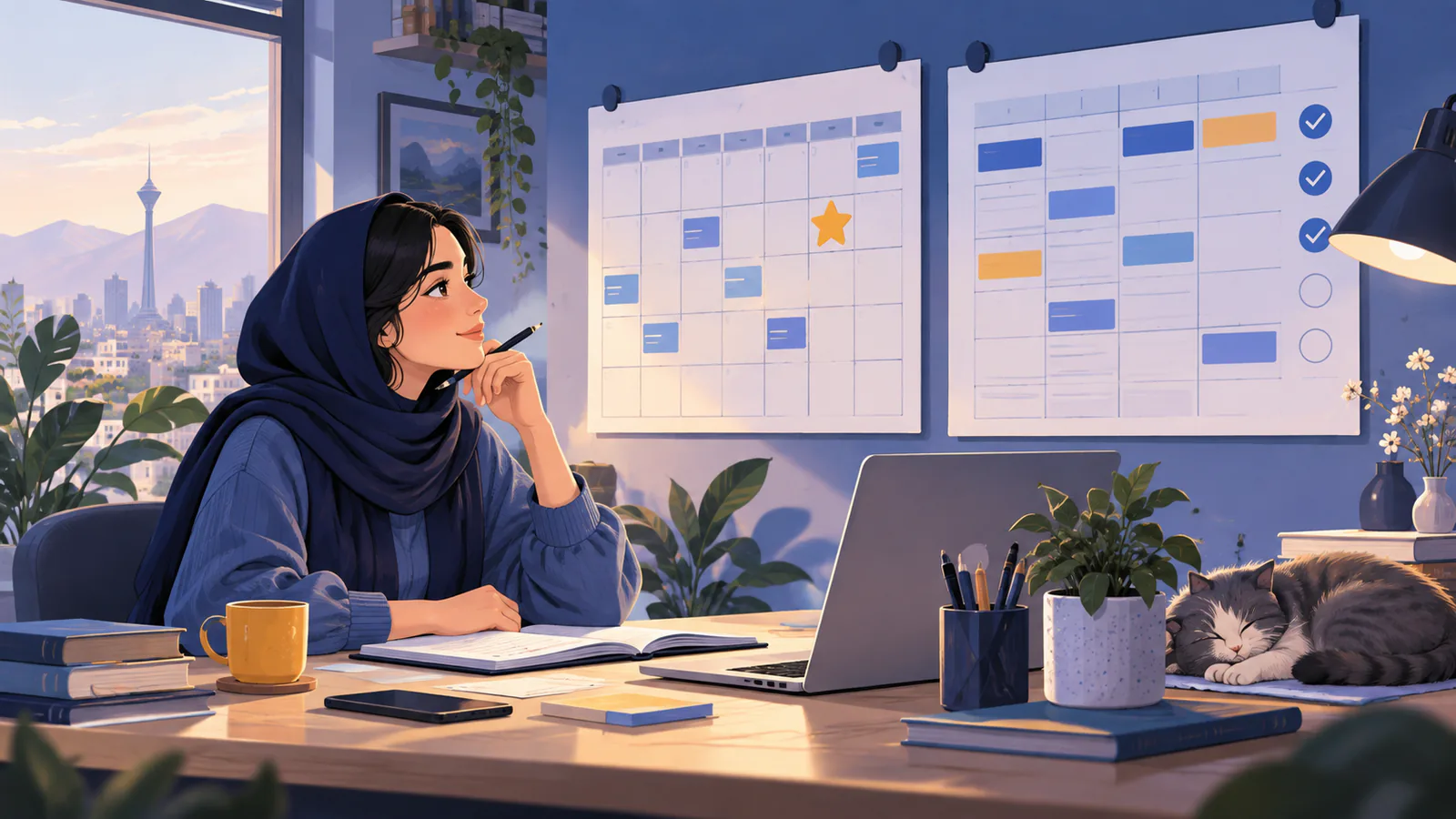 نمای کلی جدول برنامه ریزی هفتگی و ماهانه