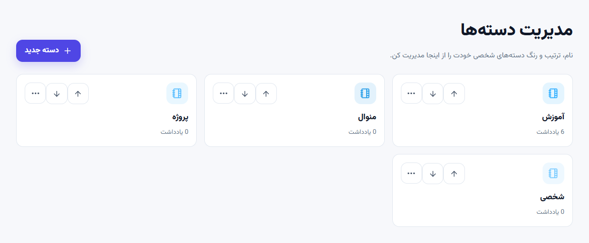 فهرست دفترچه‌ها و ساختار پوشه‌های یادداشت